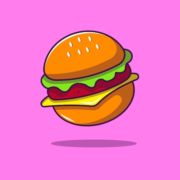 Ilustração de hambúrguer fofo Design de desenho animado de ilustração de hambúrguer Vetor de design de ícone de fast food