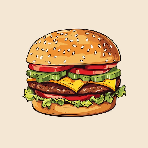 ilustração de hambúrguer simples vetor de cor plana clássica