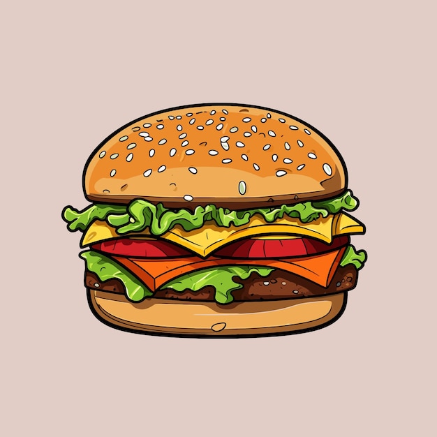 ilustração de hambúrguer simples vetor de cor plana clássica