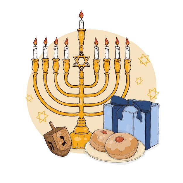 Vetor ilustração de hanukkah desenhada à mão