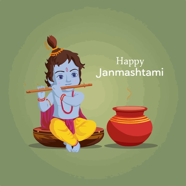 Vetor ilustração de happy krishna janmashtami festa hindu indiana de celebração de fundo