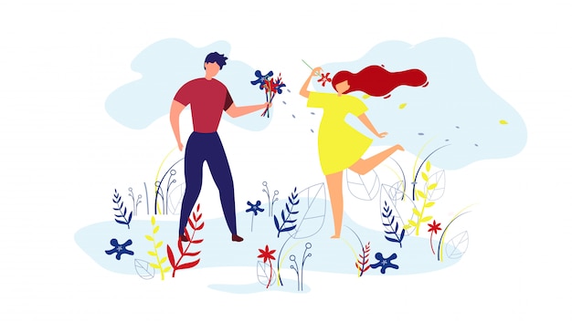 Vetor ilustração de homem dando flores para menina