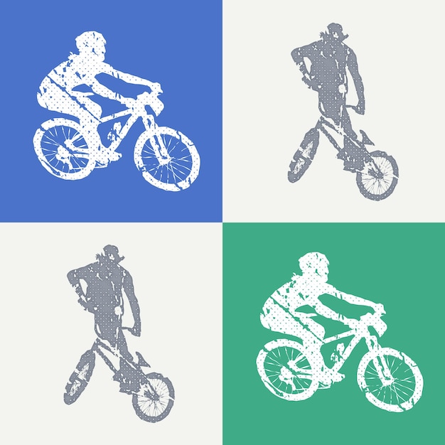 Ilustração de homem de bicicleta e motociclistas. imagem criativa e esportiva