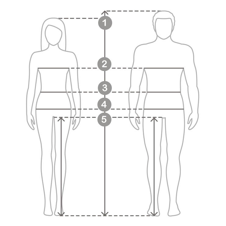 ilustração de homem e mulher em comprimento total com linhas de medição dos parâmetros corporais