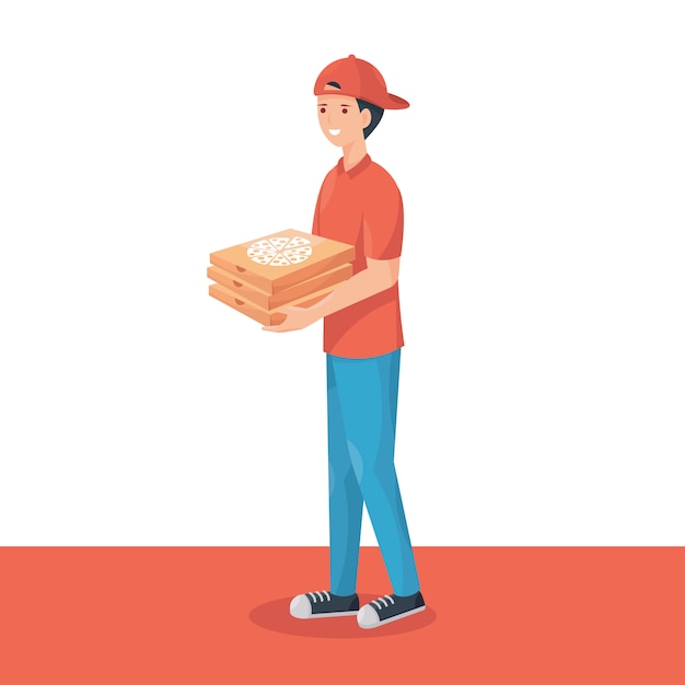 Vetor ilustração de homem entrega de pizza