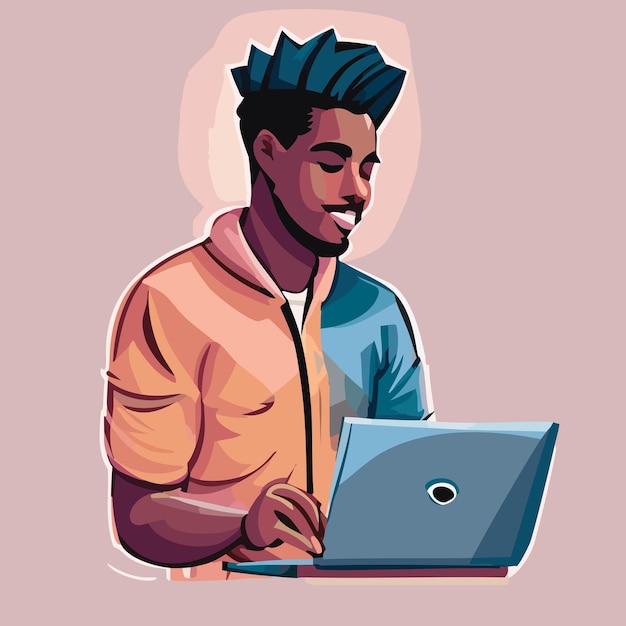 Vetor ilustração de homem sorridente com laptop