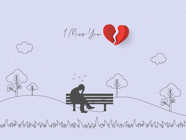 Vetor ilustração de i miss you banner a man silhouette meadow com arte de papel e estilo de desenho à mão