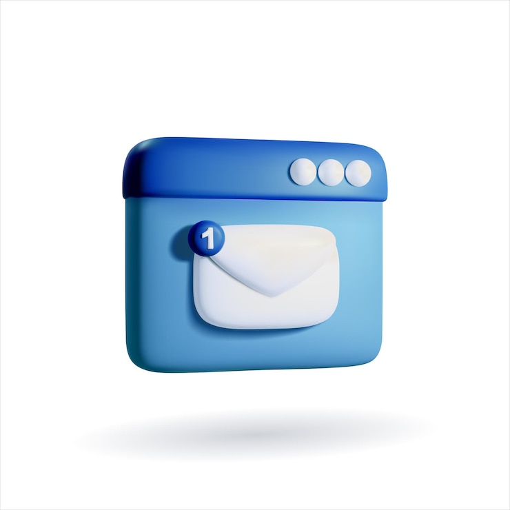 Vetor ilustração de ícone de correio azul em vetor 3d. janela de notificação de sinal de mensagem de desenho animado de argila realista