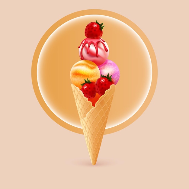 Ilustração de ícone de desenho animado de cone de sorvete