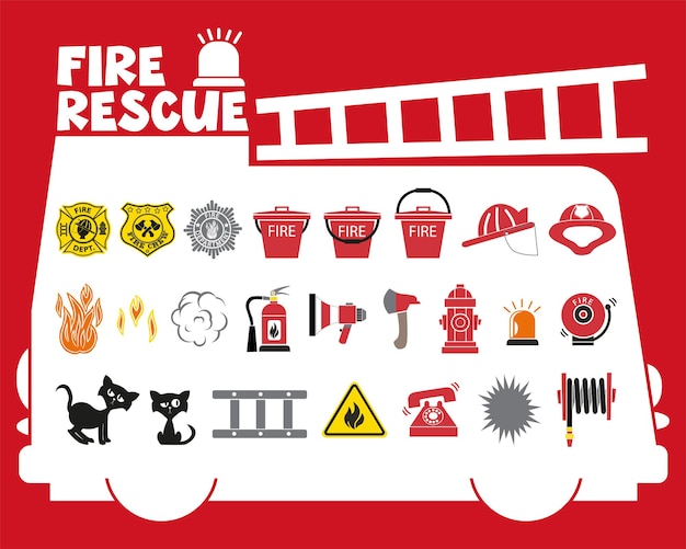 Ilustração de ícone de fogo e resgate com design de desenho de estilo cômico