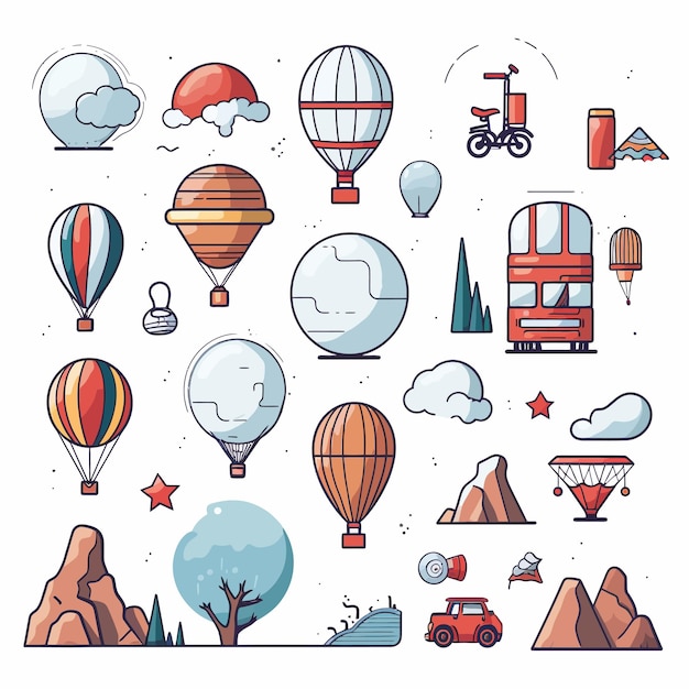 Ilustração de ícone de lazer ao ar livre e conjunto de balões