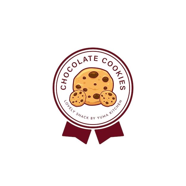 Ilustração de ícone de logotipo de biscoitos de chocolate na fita de distintivo de emblema de círculo