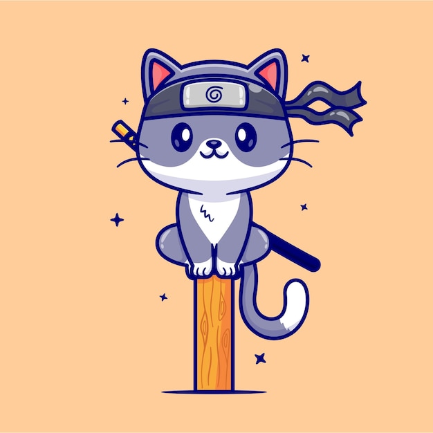 Conjunto De Gato Ninja Bonito Dos Desenhos Animados. Adorável Vector Preto  E Branco Desenhos No Estilo Japonês Moderno Simples. Royalty Free SVG,  Cliparts, Vetores, e Ilustrações Stock. Image 75175565