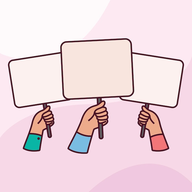 Ilustração de ícone de vetor de banner de protesto bonito logotipo mascote desenhado à mão desenho animado trandy