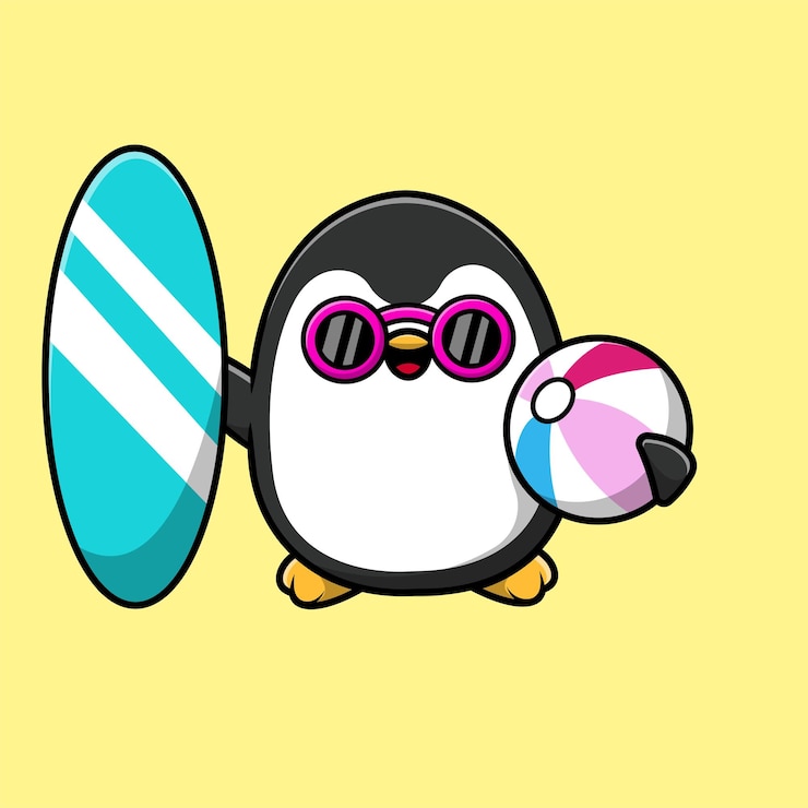 Vetor ilustração de ícone de vetor de desenho animado de verão pinguim fofo