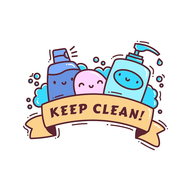Ilustração de ícone de vetor de desenho animado sabonete fofo Kawaii sanitizer mascote plano desenhado à mão personagem