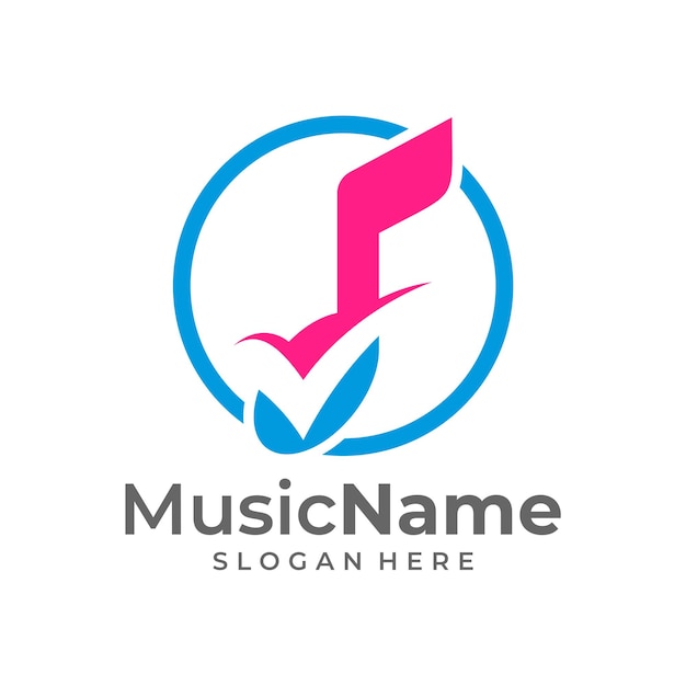 Ilustração de ícone de vetor de logotipo de verificação de música modelo de design de logotipo de música de verificação