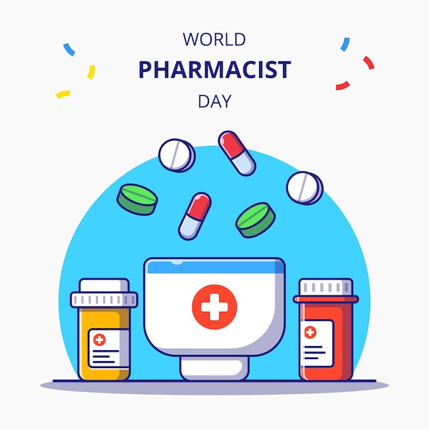 Vetor ilustração de ícone plana do dia mundial do farmacêutico. farmácia e medicina ícone conceito isolado.