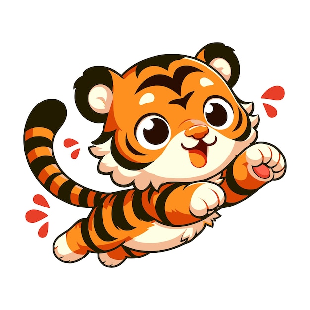 Ilustração de ícone vetorial de tigre fofo em ação de salto com estilo de desenho animado
