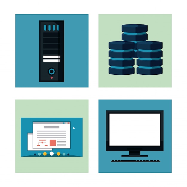 Vetor ilustração de ícones de banco de dados e hospedagem