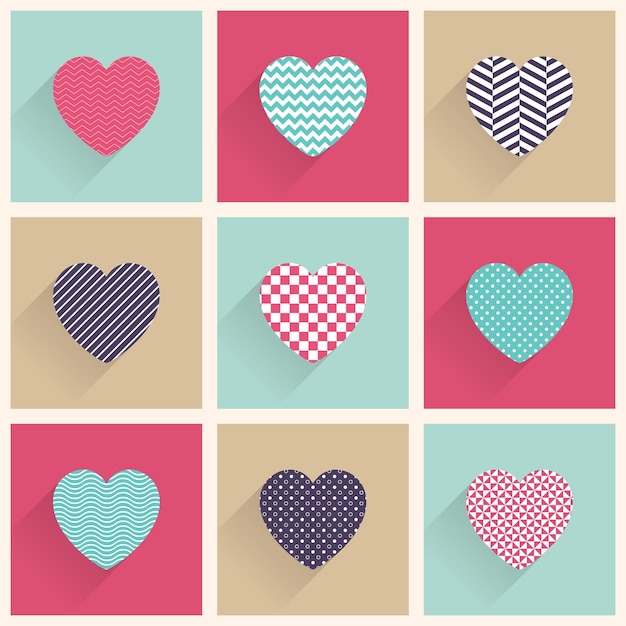 Ilustração de ícones de corações. cartão de dia dos namorados para modelo de férias. estilo criativo e luxuoso
