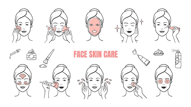 Ilustração de ícones de cuidados com a pele do rosto