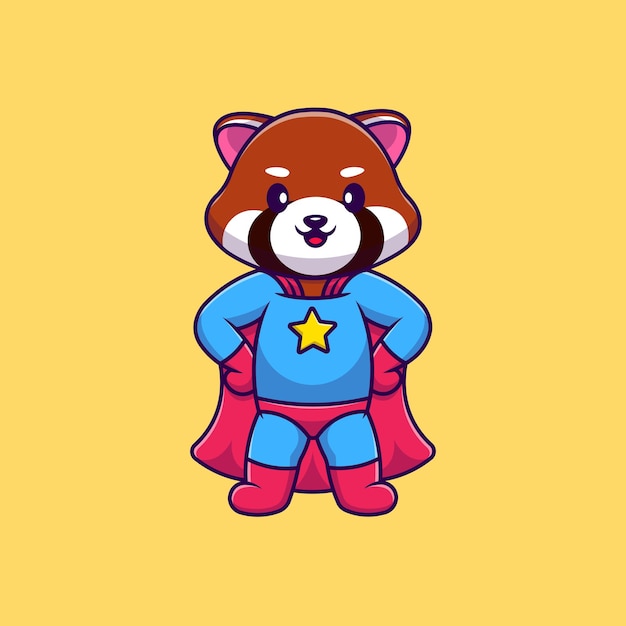 Ilustração de ícones vetoriais de desenho animado de super-herói panda vermelho fofo