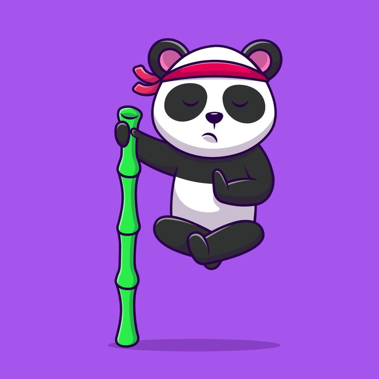Ilustração de ícones vetoriais de desenhos animados de meditação Kungfu Panda fofo