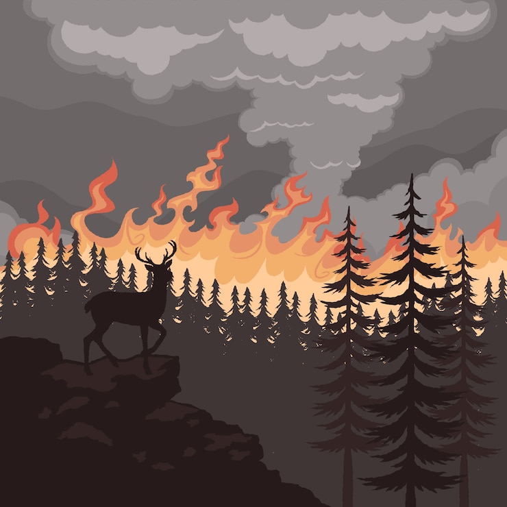 Vetor ilustração de incêndio florestal desenhada à mão