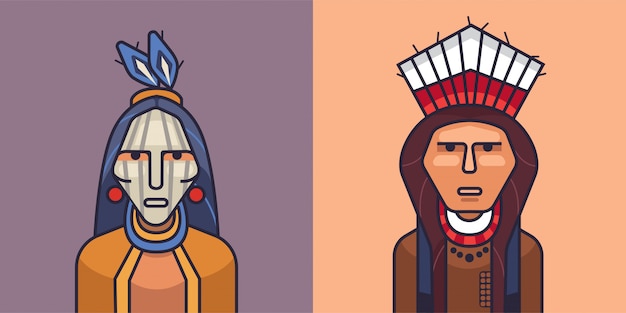 Ilustração de índios vermelhos americanos. homem indiano dos desenhos animados