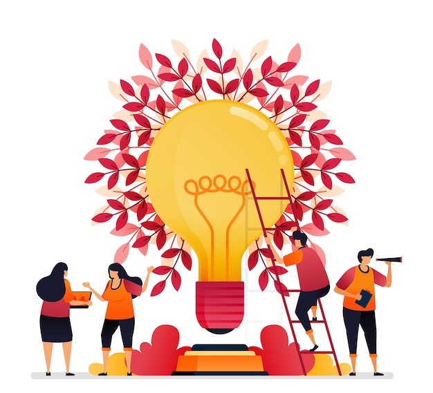 Vetor ilustração de inspiração para trabalho em equipe, comunicação, iluminação, ideias de brainstorming