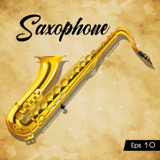 Vetor ilustração de instrumento musical de saxofone em fundo vintage