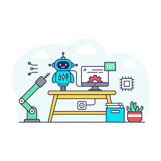 Ilustração de inteligência artificial em design plano