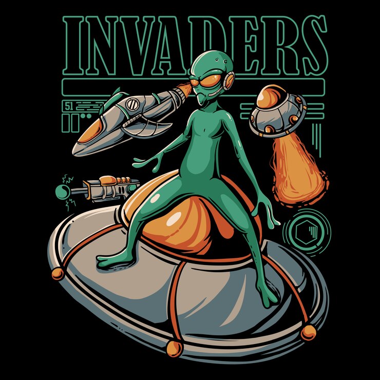 Vetor ilustração de invasão alienígena. ataques de ovnis e naves espaciais