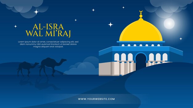 Ilustração de isra miraj com mesquita al aqsa