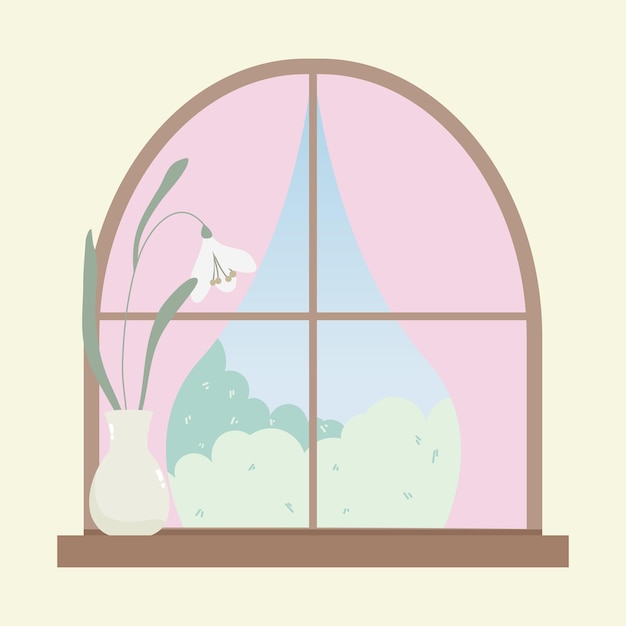 Ilustração de janela acolhedora um vaso de flores no peitoril da janela
