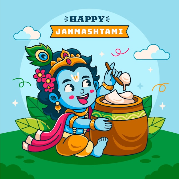 Ilustração de janmashtami desenhada à mão