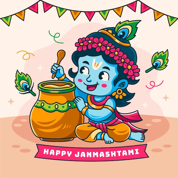 Ilustração de janmashtami desenhada à mão