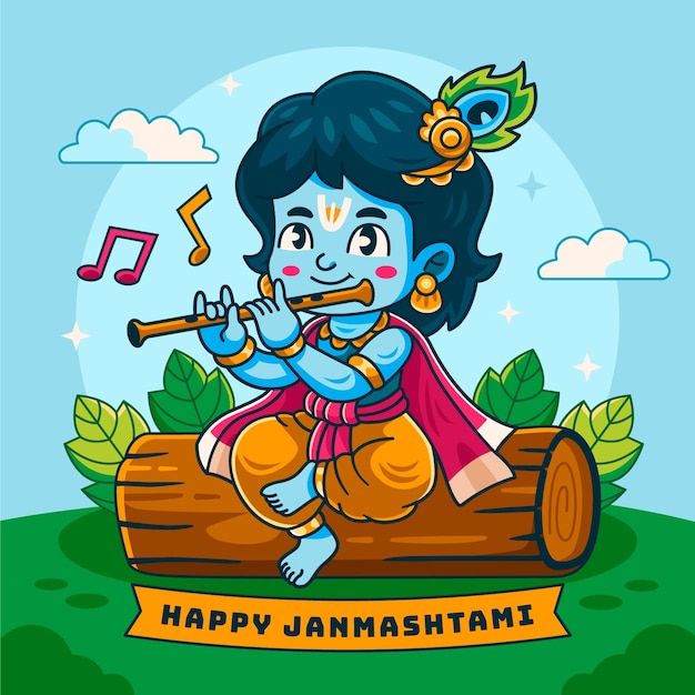 Ilustração de janmashtami desenhada à mão