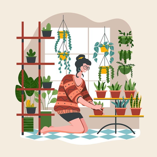 Ilustração de jardinagem design plano em casa