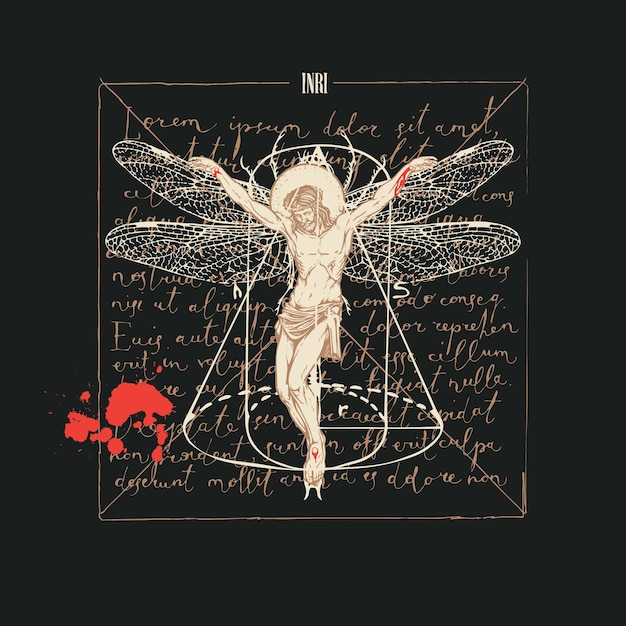 Vetor ilustração de jesus com asas de inseto