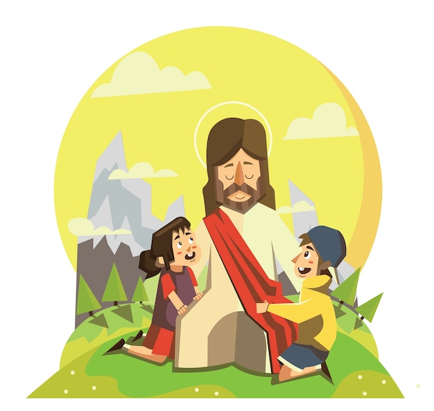 Ilustração de jesus com crianças