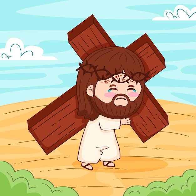 Vetor ilustração de jesus kawaii desenhada de mão