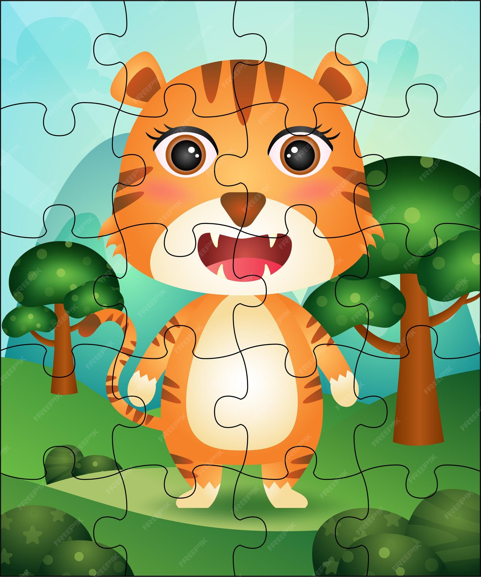 Jogo de quebra-cabeça para crianças com ilustração fofa do tigre