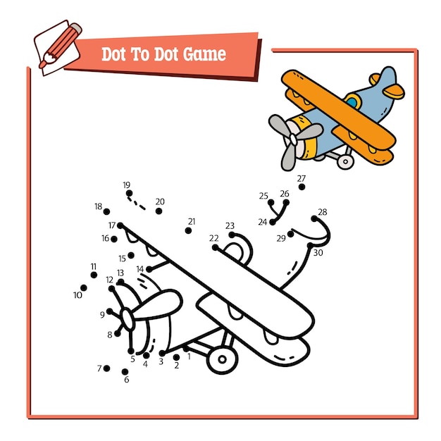 Ilustração de jogo educacional de quebra-cabeça ponto a ponto com avião doodle