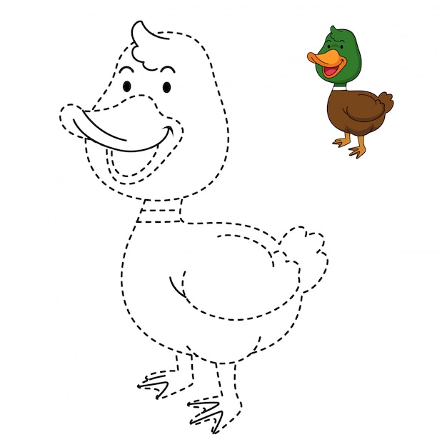Ilustração de jogo educativo e pato para colorir