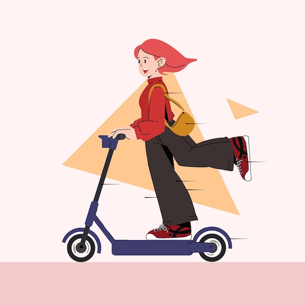 Vetor ilustração de jovem andando de scooter