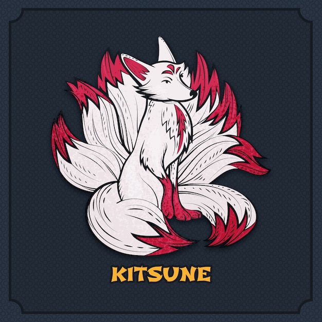 Vetor ilustração de kitsune desenhada à mão