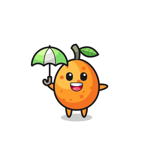 Ilustração de kumquat bonito segurando um guarda-chuva