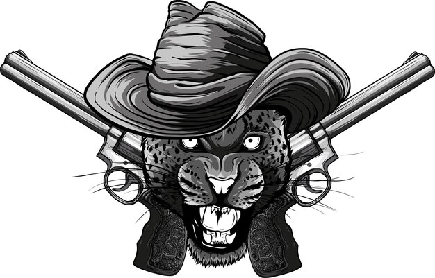 Vetor ilustração de leopardo cowboy monocromático